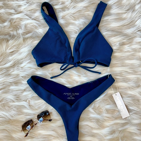 🆕 Almost Naked Swimwear Blue Ribbed Bikini - Picture 1 of 7